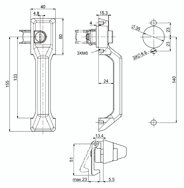 B222 - замок-ручка с самозащелкивающимся зацепом B222 - замок-ручка с самозащелкивающимся зацепом